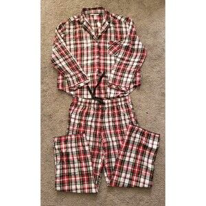 Victoria Secret Pajama Set Red Plaid Long Sleeve Metallic Threads Size M